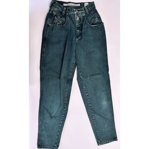 Vintage 80s Zena Jeans Womens 25x30 High Rise Waist Mom Green Denim Tapered